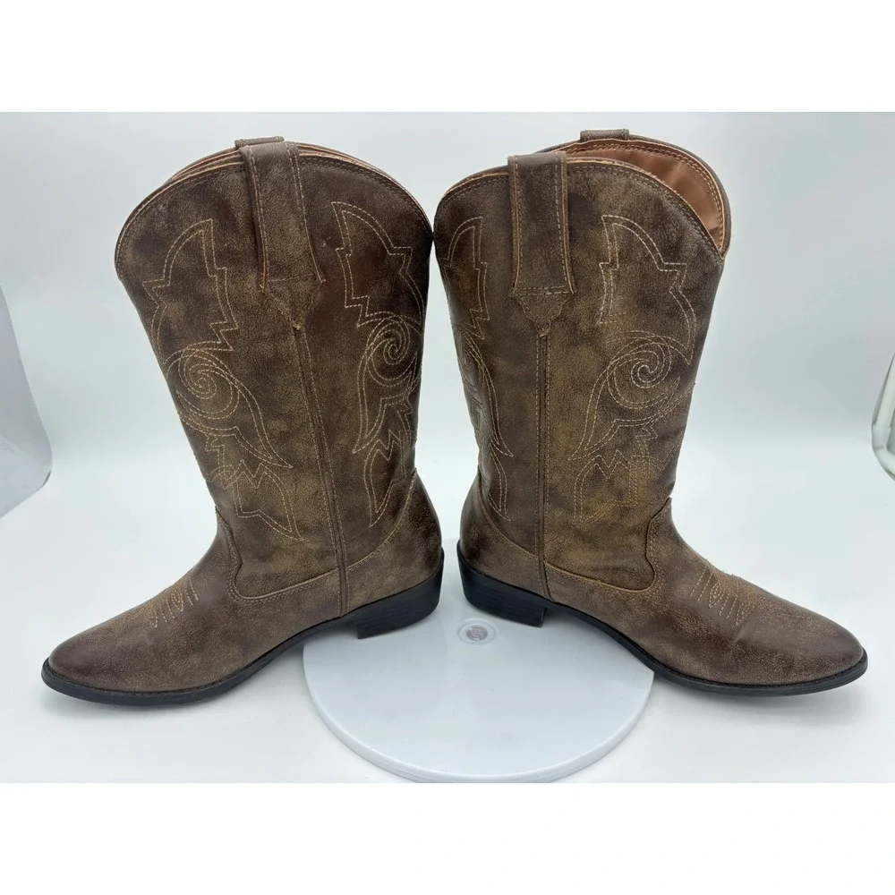 KIDS‎ COWBOY BOOTS Western Shoe Little Boy Girl Pointed Toe Brown Youth 5